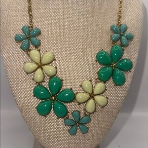 Sophia Collection Floral Statement Necklace in Green and Cream